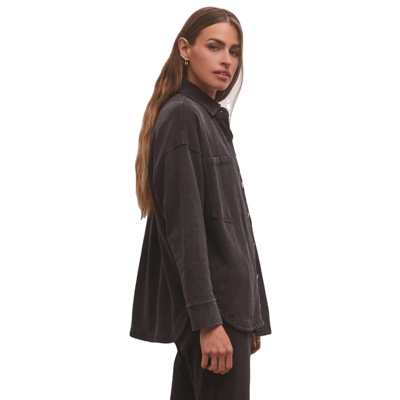Black Embellished Oversized Denim Jacket for Women