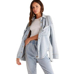 Z Supply 02. WOMENS APPAREL - WOMENS JACKETS - WOMENS JACKETS CASUAL Women's All Day Knit Denim Jacket WASHED INDIGO