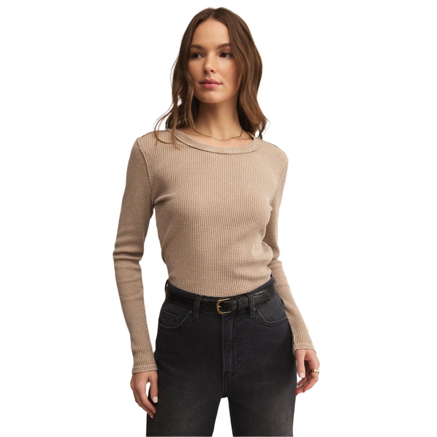 Z Supply 02. WOMENS APPAREL - WOMENS LS SHIRTS - WOMENS LS CASUAL Women's Arlet Mini Thermal Top DTN DESERT TAN