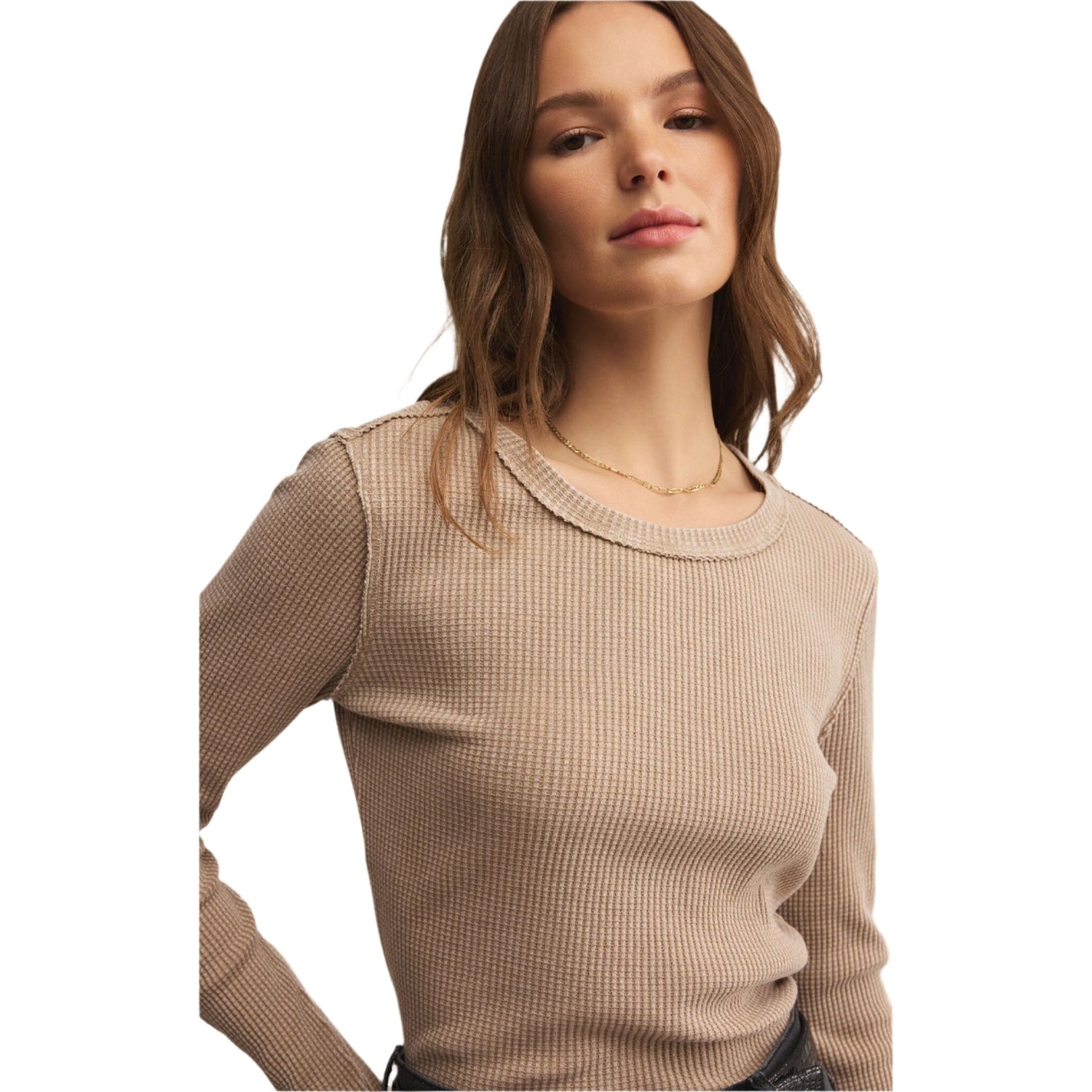Z Supply 02. WOMENS APPAREL - WOMENS LS SHIRTS - WOMENS LS CASUAL Women's Arlet Mini Thermal Top DTN DESERT TAN