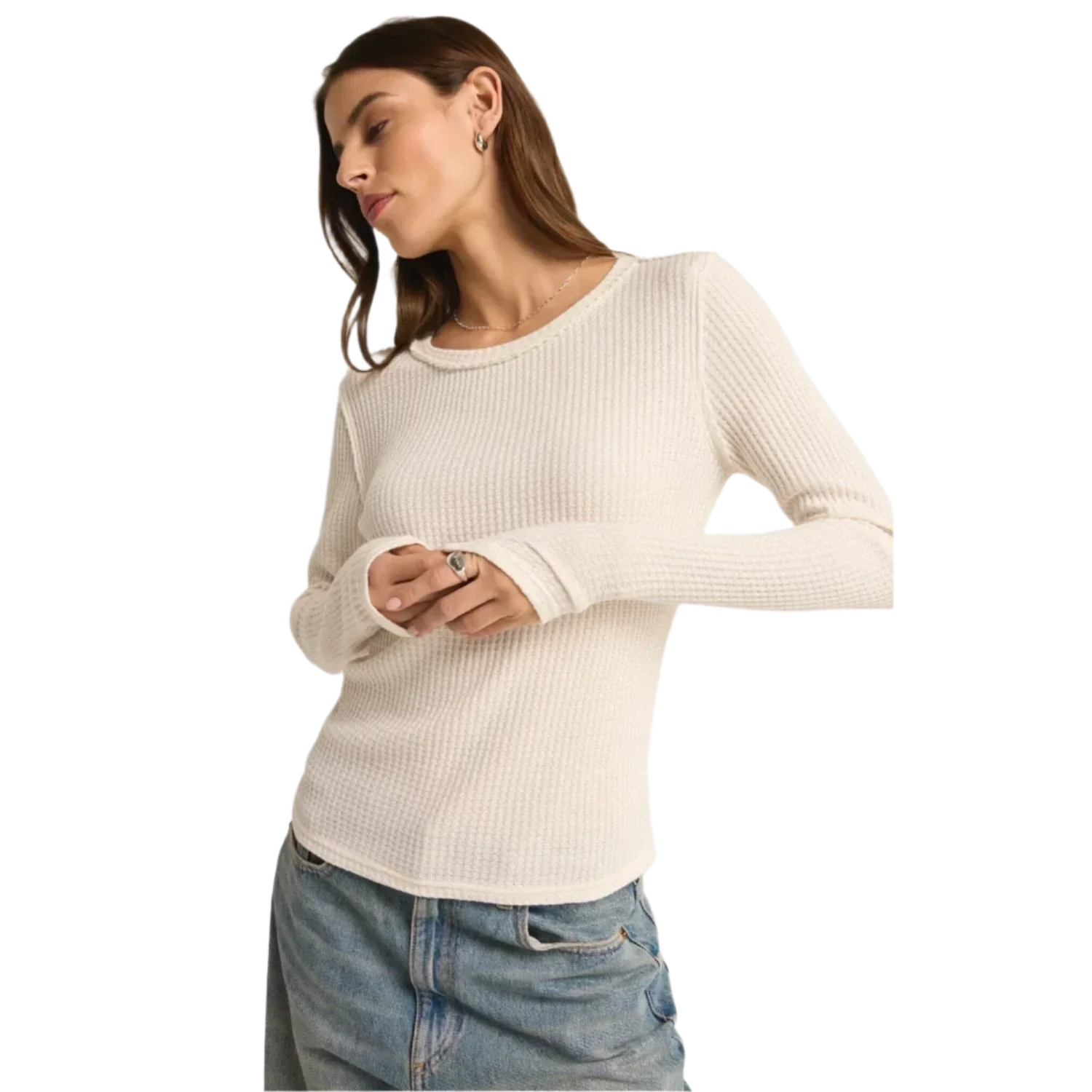 Z Supply 02. WOMENS APPAREL - WOMENS LS SHIRTS - WOMENS LS CASUAL Women's Arlet Thermal Long Sleeve Top WHT WHITE