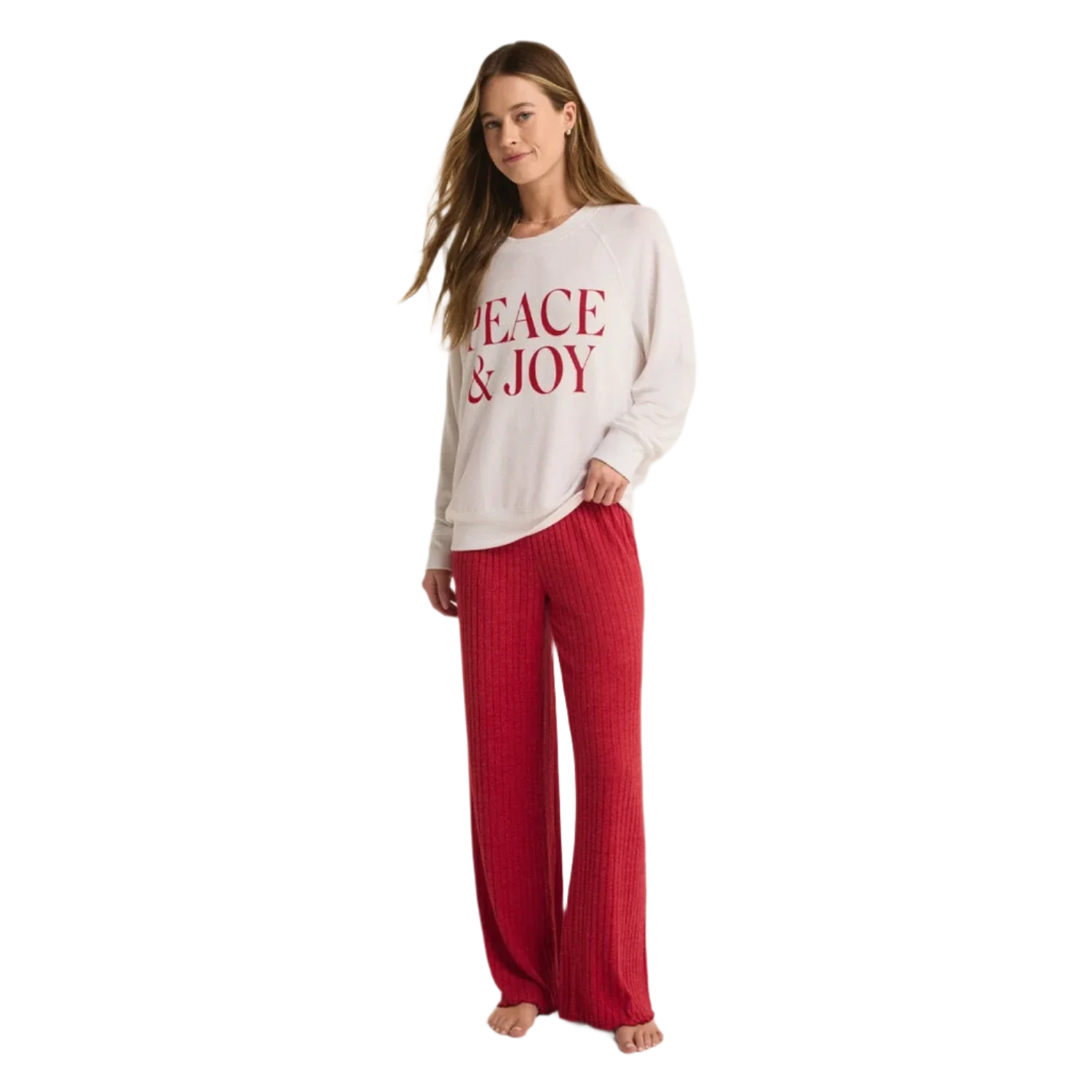 Z Supply 02. WOMENS APPAREL - WOMENS PANTS - WOMENS PANTS LOUNGE Women's Dawn Smocked Rib Pant HAU HAUTE RED