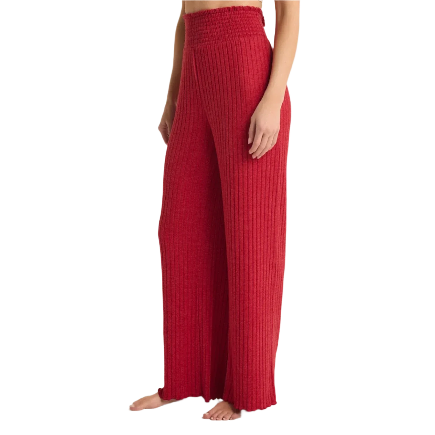 Z Supply 02. WOMENS APPAREL - WOMENS PANTS - WOMENS PANTS LOUNGE Women's Dawn Smocked Rib Pant HAU HAUTE RED