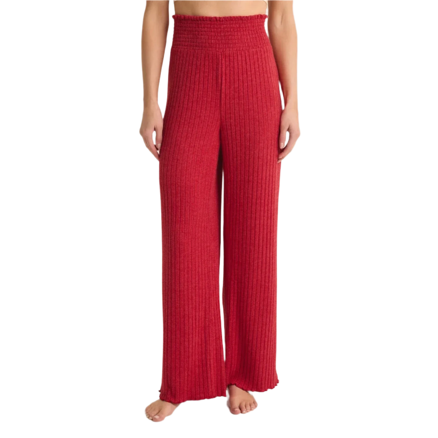 Z Supply 02. WOMENS APPAREL - WOMENS PANTS - WOMENS PANTS LOUNGE Women's Dawn Smocked Rib Pant HAU HAUTE RED