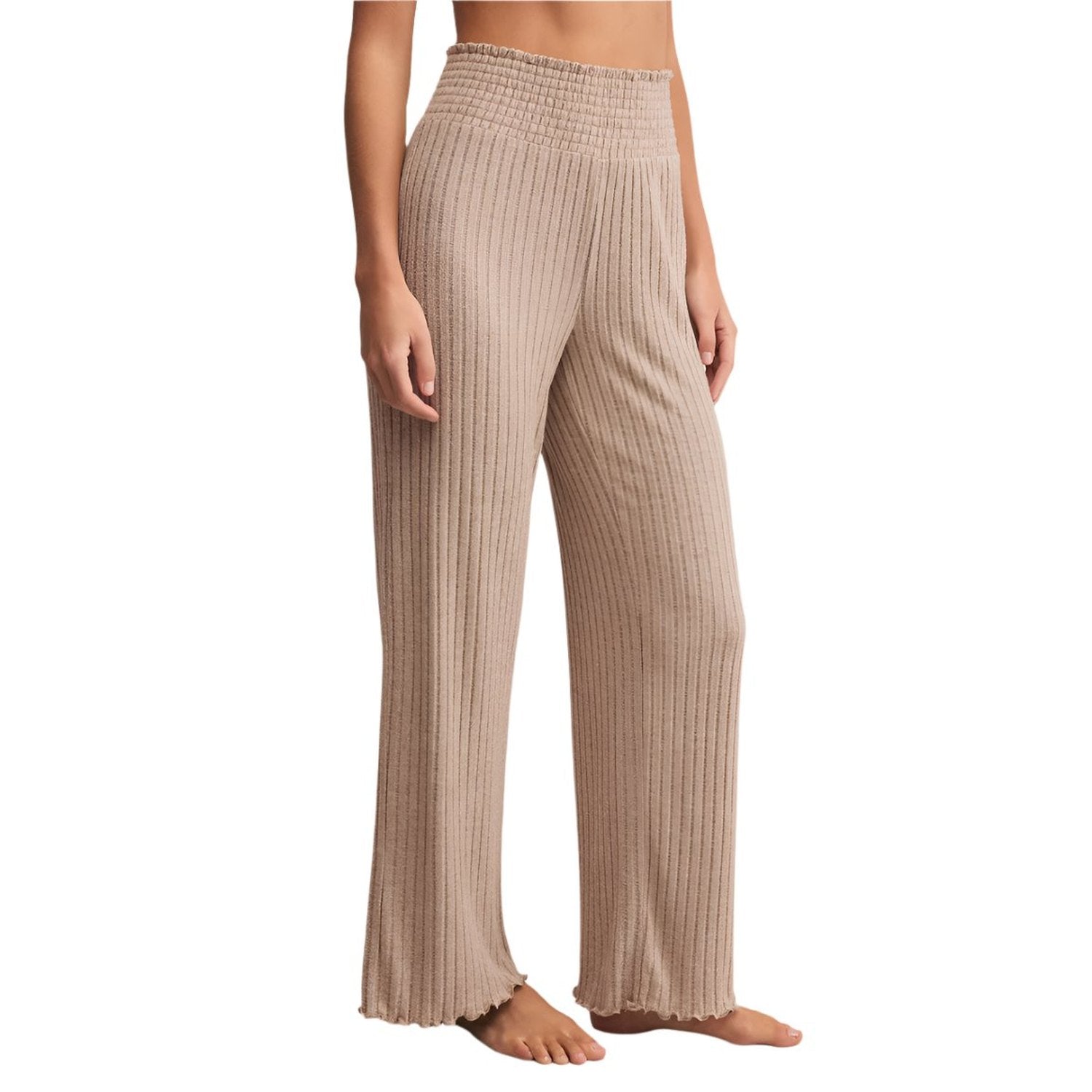 Z Supply 02. WOMENS APPAREL - WOMENS PANTS - WOMENS PANTS LOUNGE Women's Dawn Smocked Rib Pant PMN PEBBLE MOON