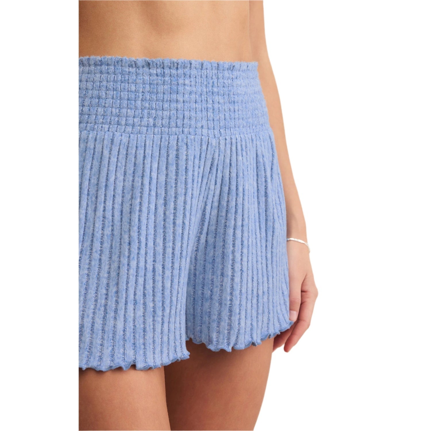 Z Supply 02. WOMENS APPAREL - WOMENS SHORTS - WOMENS SHORTS LOUNGE Women's Dawn Smocked Rib Short RVI RIVIERA