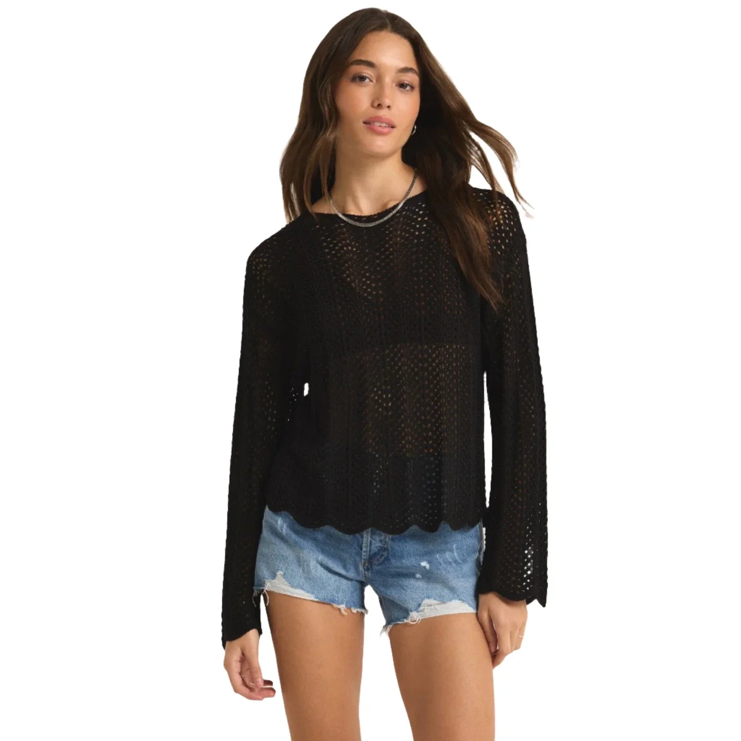 Z Supply 02. WOMENS APPAREL - WOMENS LS SHIRTS - WOMENS LS CASUAL Women's Donovan Crochet Top BLK BLACK