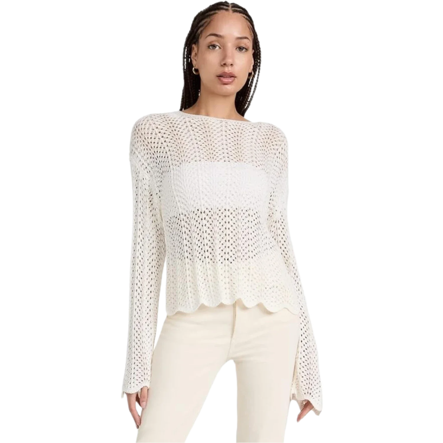 Z Supply 02. WOMENS APPAREL - WOMENS LS SHIRTS - WOMENS LS CASUAL Women's Donovan Crochet Top SSN SANDSTONE