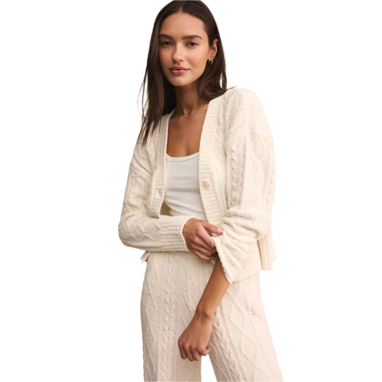 Z Supply 02. WOMENS APPAREL - WOMENS LS SHIRTS - WOMENS LS LOUNGE Women's Elsa Cable Cardigan VAC VANILLA ICE