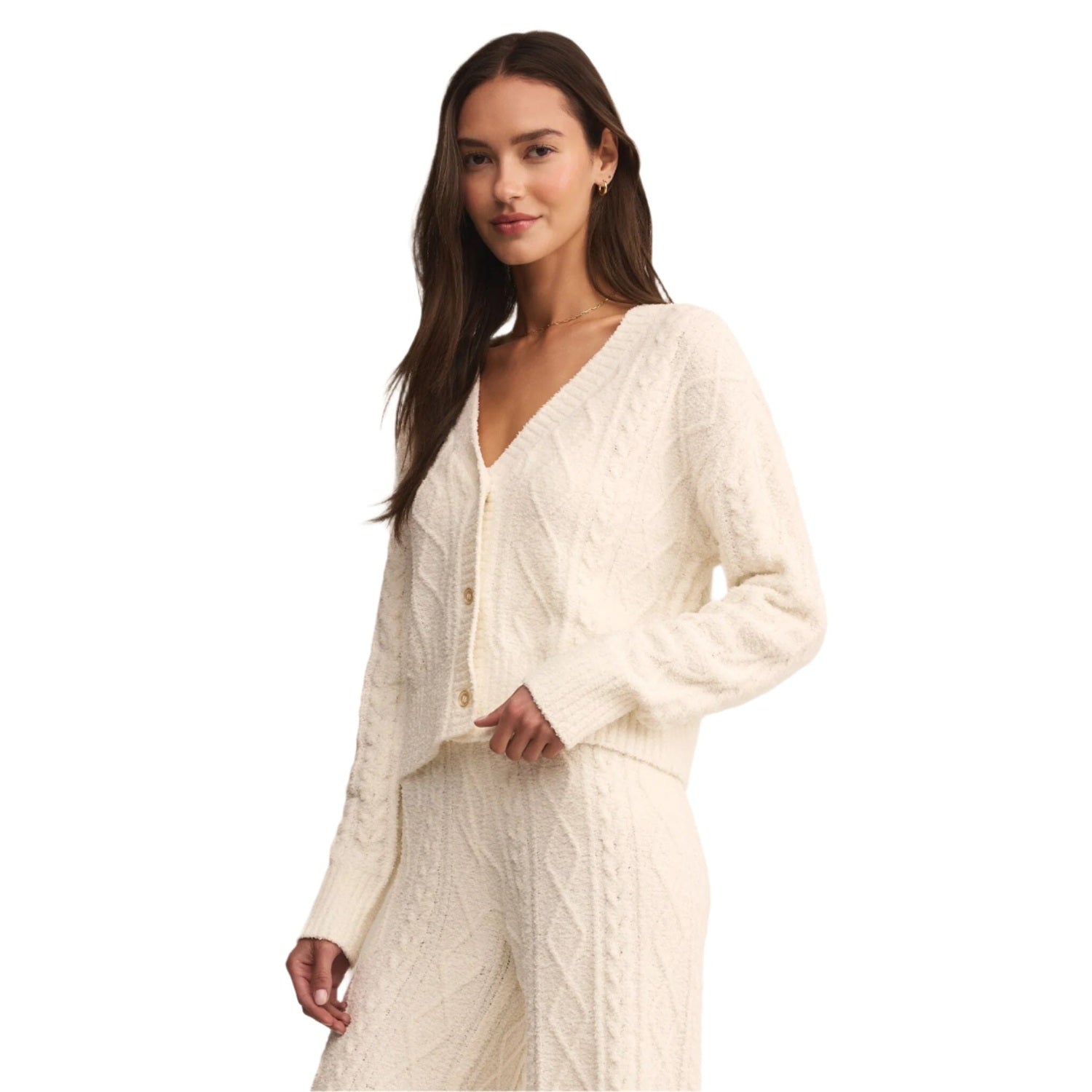 Z Supply 02. WOMENS APPAREL - WOMENS LS SHIRTS - WOMENS LS LOUNGE Women's Elsa Cable Cardigan VAC VANILLA ICE