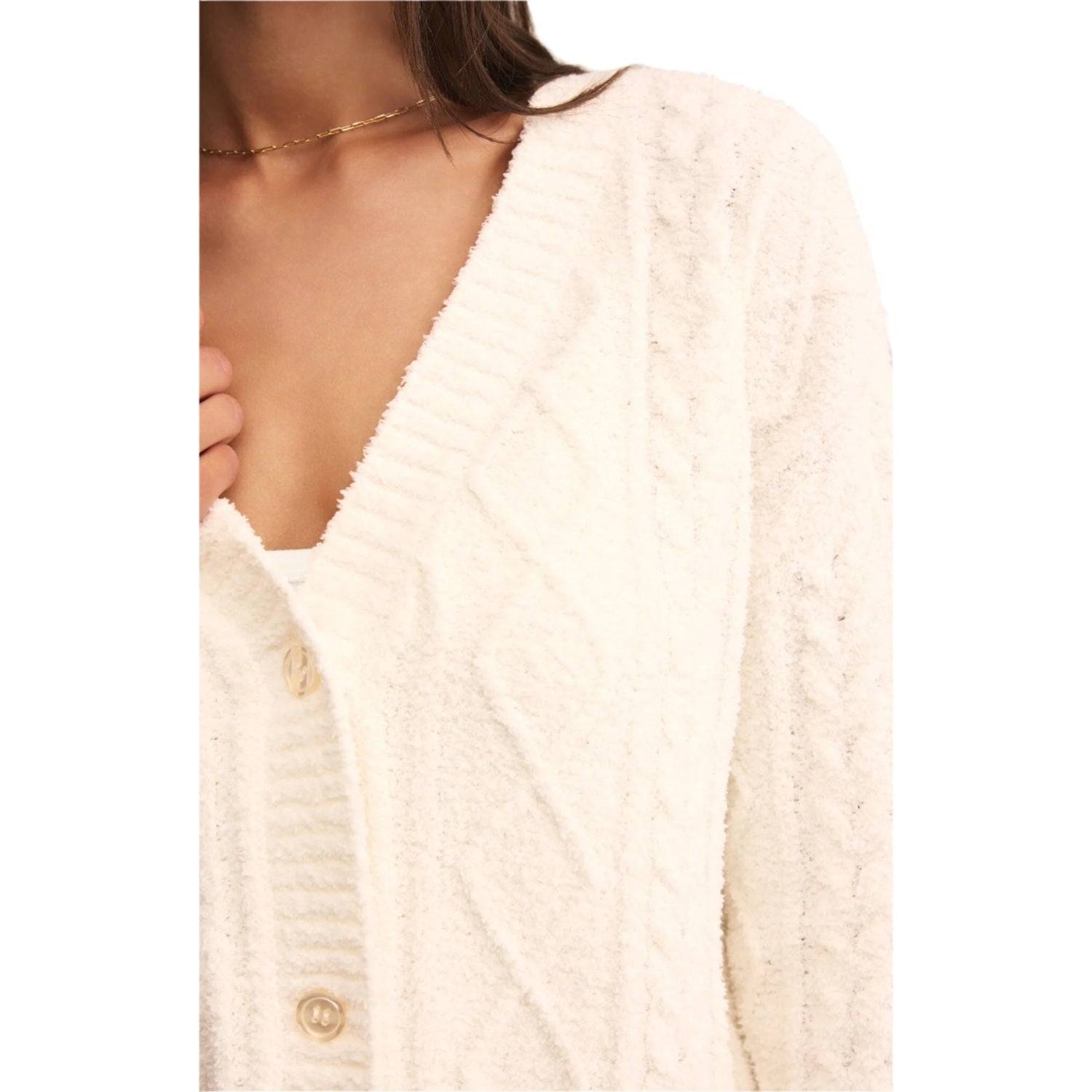 Z Supply 02. WOMENS APPAREL - WOMENS LS SHIRTS - WOMENS LS LOUNGE Women's Elsa Cable Cardigan VAC VANILLA ICE