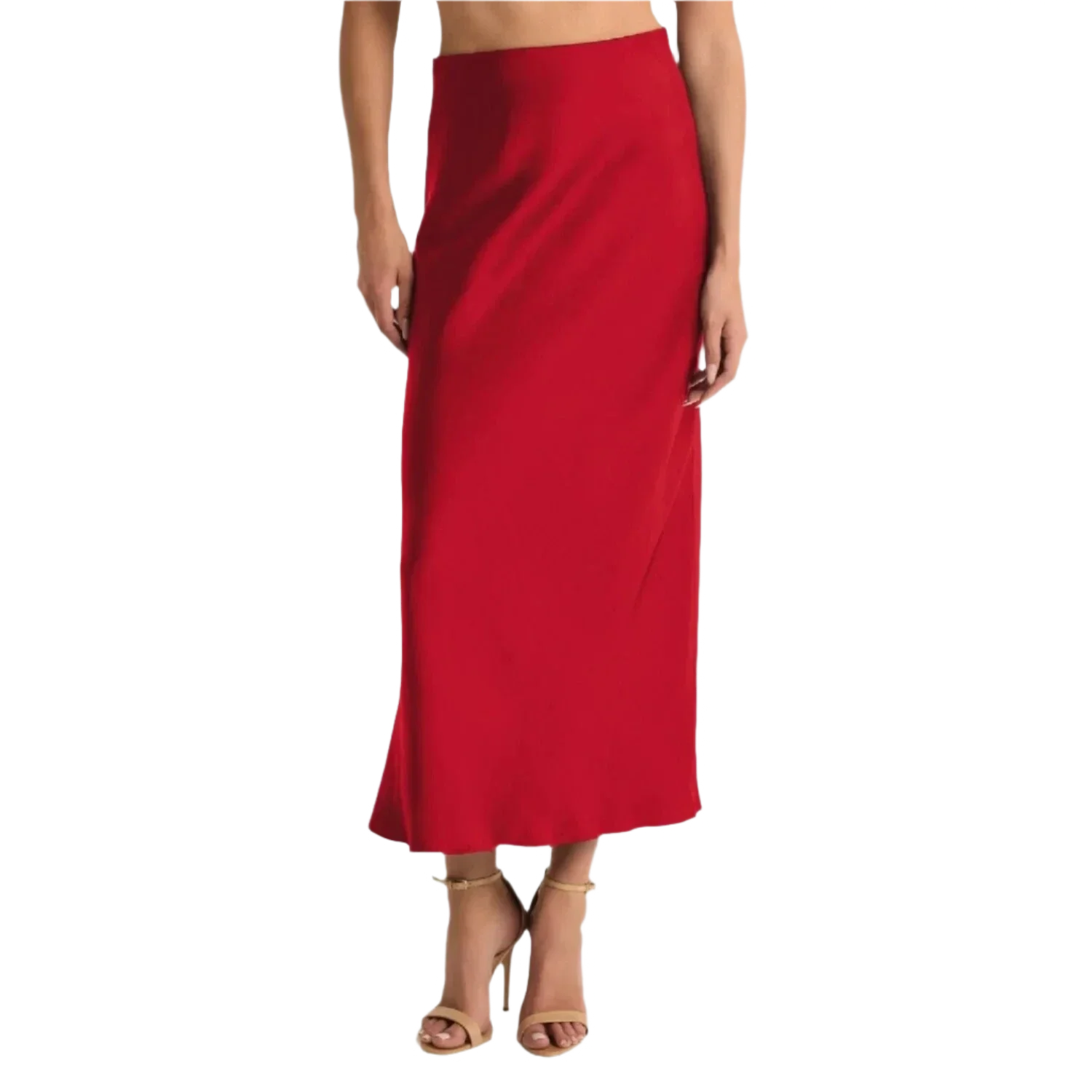 Z Supply 02. WOMENS APPAREL - WOMENS DRESS|SKIRT - WOMENS SKIRT CASUAL Women's Europa Luxe Sheen Midi Skirt HAU HAUTE RED