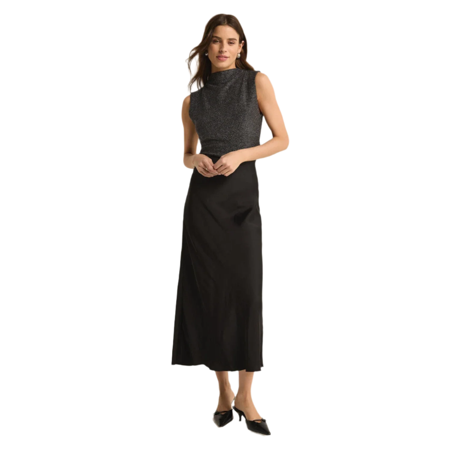 Z Supply 02. WOMENS APPAREL - WOMENS DRESS|SKIRT - WOMENS SKIRT CASUAL Women's Europa Luxe Sheen Midi Skirt BLK BLACK