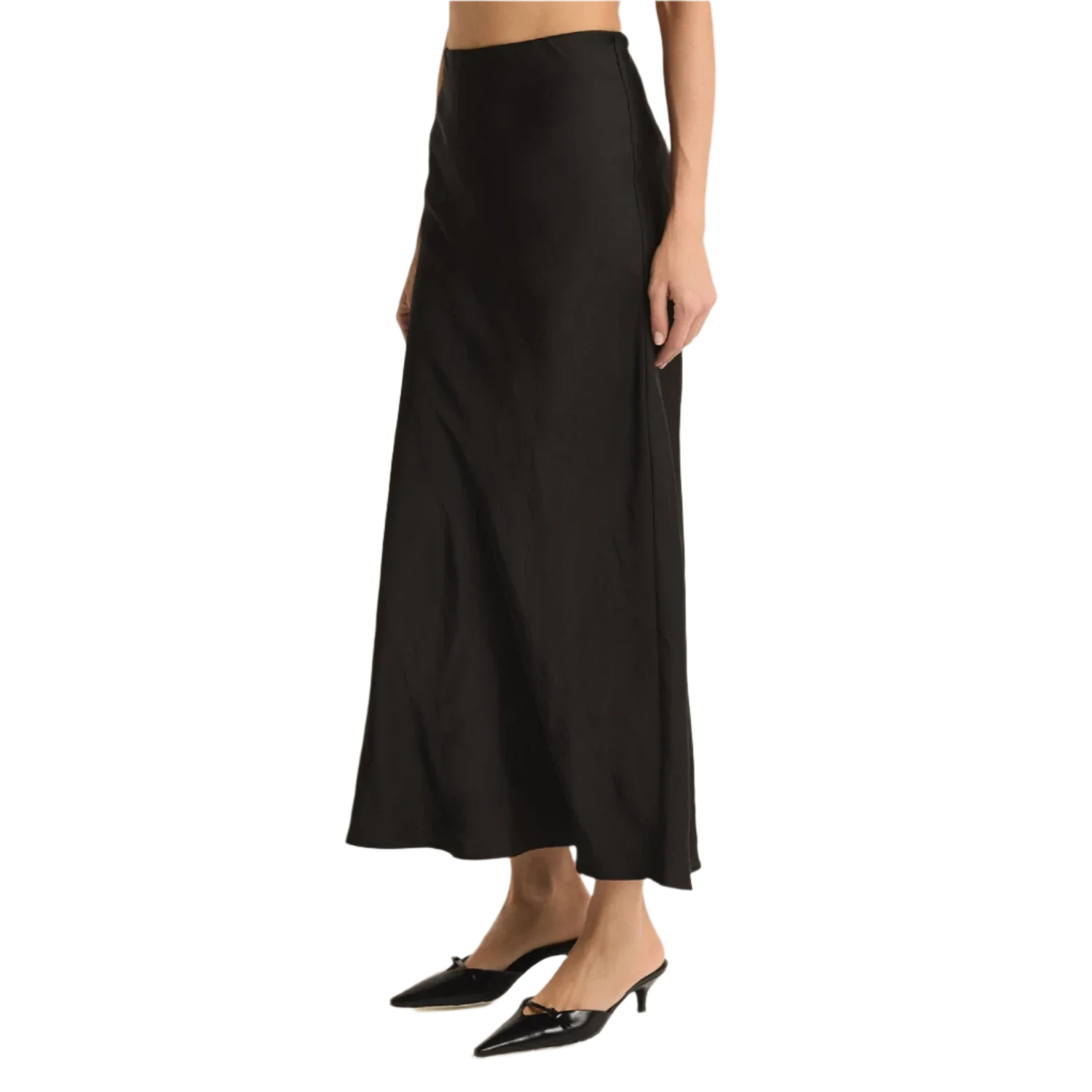 Z Supply 02. WOMENS APPAREL - WOMENS DRESS|SKIRT - WOMENS SKIRT CASUAL Women's Europa Luxe Sheen Midi Skirt BLK BLACK