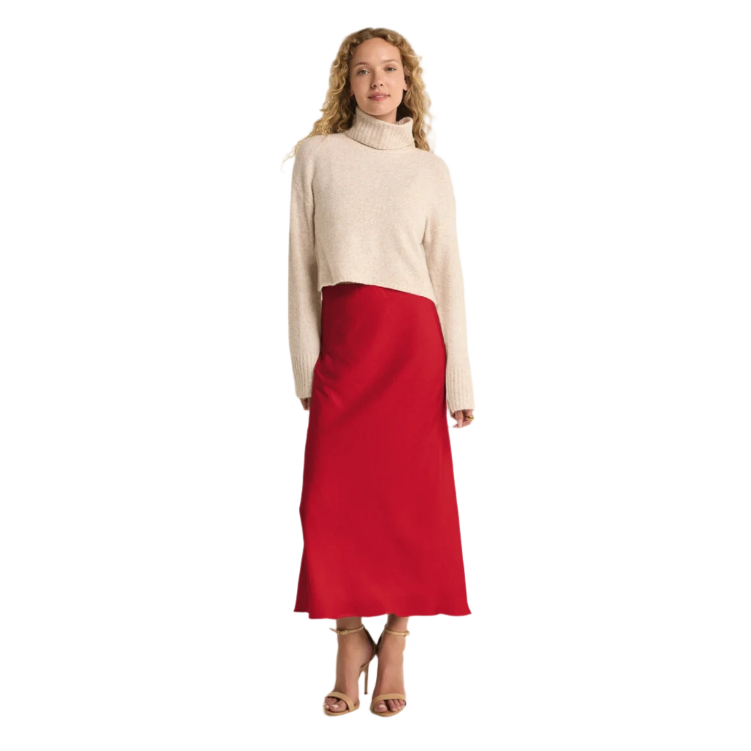 Z Supply 02. WOMENS APPAREL - WOMENS DRESS|SKIRT - WOMENS SKIRT CASUAL Women's Europa Luxe Sheen Midi Skirt HAU HAUTE RED