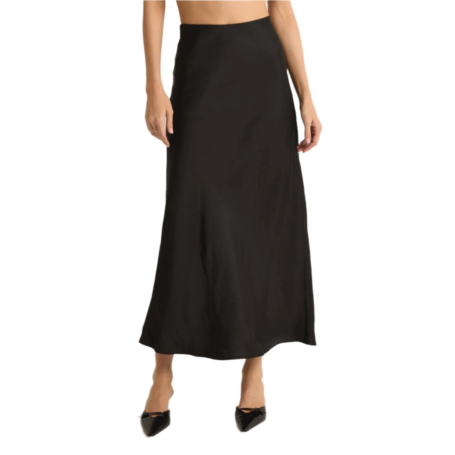 Z Supply 02. WOMENS APPAREL - WOMENS DRESS|SKIRT - WOMENS SKIRT CASUAL Women's Europa Luxe Sheen Midi Skirt BLK BLACK