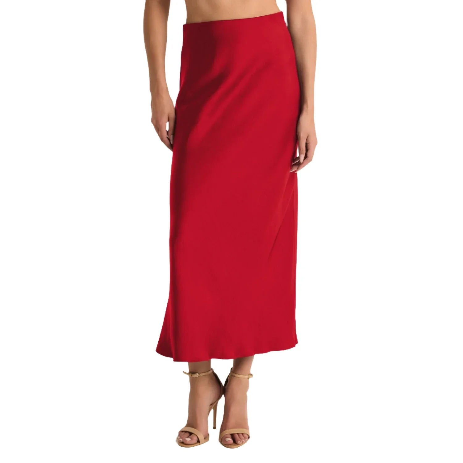 Z Supply 02. WOMENS APPAREL - WOMENS DRESS|SKIRT - WOMENS SKIRT CASUAL Women's Europa Poly Sheen Skirt HAU HAUTE RED