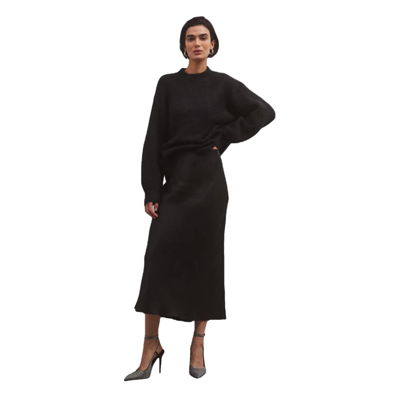 Z Supply 09. W. SPORTSWEAR - W. DRESS-SKIRT Women's Europa Poly Sheen Skirt BLK BLACK
