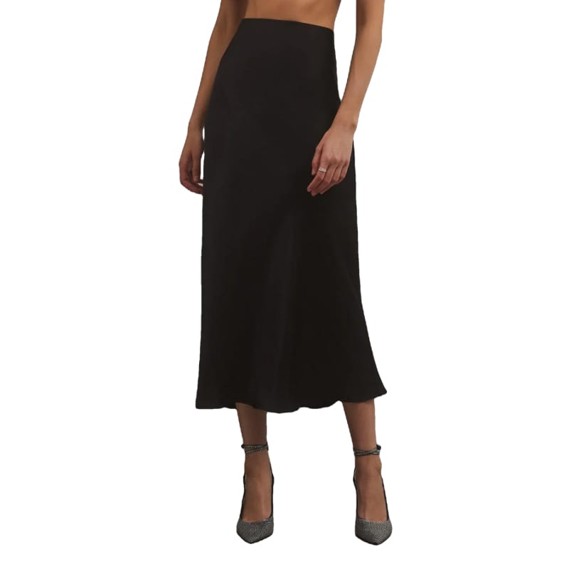 Z Supply 09. W. SPORTSWEAR - W. DRESS-SKIRT Women's Europa Poly Sheen Skirt BLK BLACK