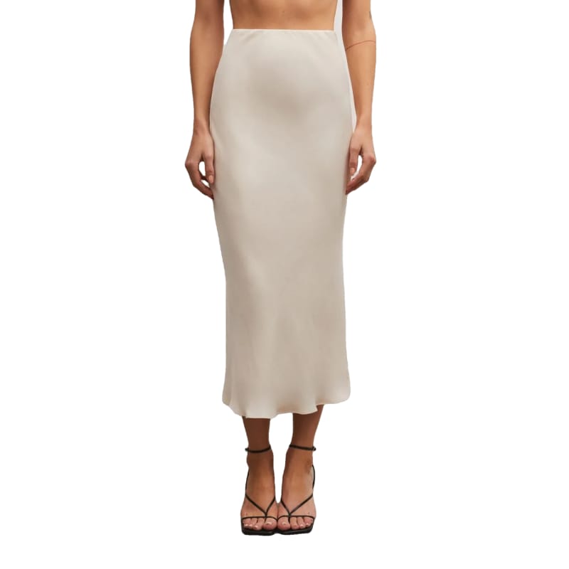 Z Supply 02. WOMENS APPAREL - WOMENS DRESS|SKIRT - WOMENS SKIRT CASUAL Women's Europa Poly Sheen Skirt SSN SANDSTONE