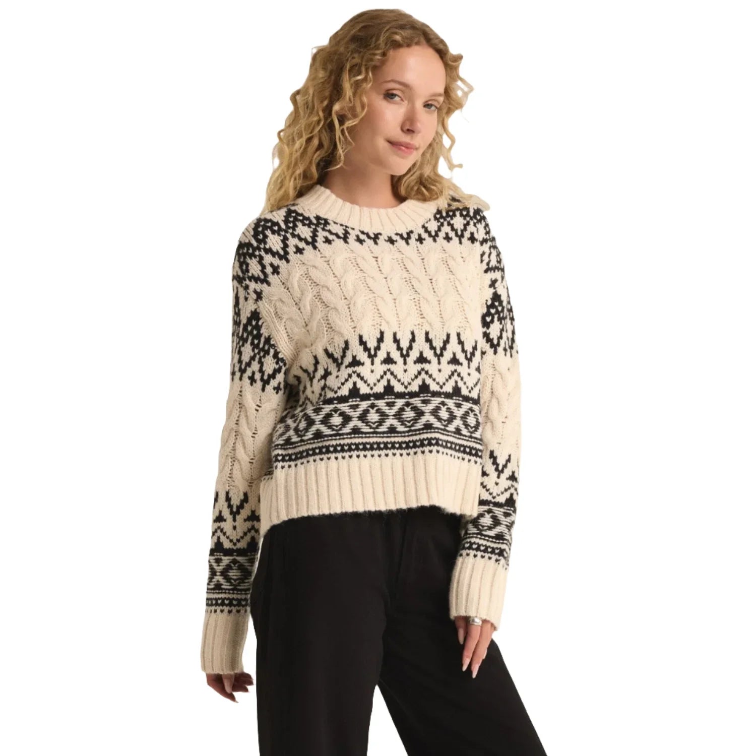 Z Supply 02. WOMENS APPAREL - WOMENS HOODIES|SWEATERS - WOMENS PO SWEATERS Women's Garland Fairisle Sweater SSA SEA SALT