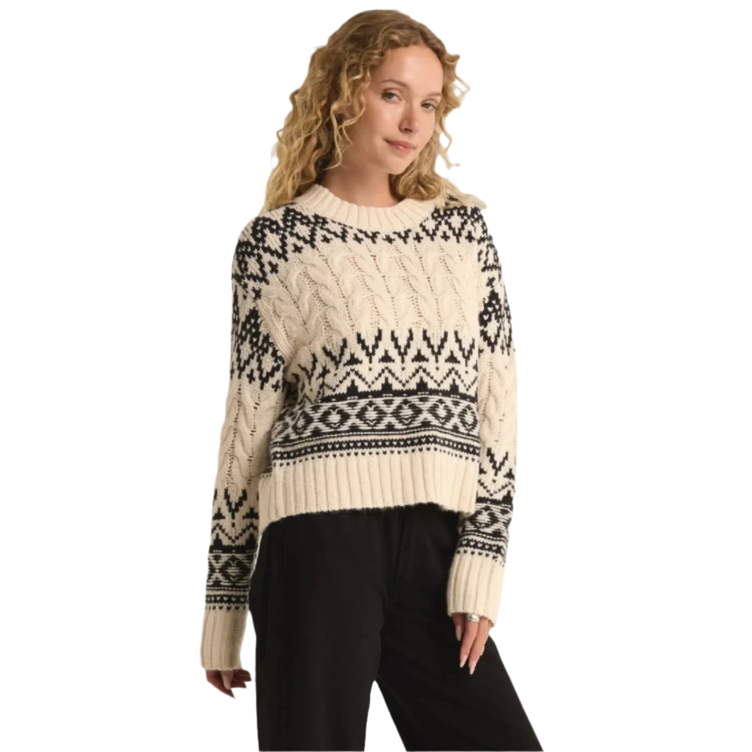 Z Supply 02. WOMENS APPAREL - WOMENS HOODIES|SWEATERS - WOMENS PO SWEATERS Women's Garland Fairisle Sweater SSA SEA SALT