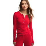 Z Supply 02. WOMENS APPAREL - WOMENS LS SHIRTS - WOMENS LS LOUNGE Women's Holly Pointelle Long Sleeve Top FVR FESTIVE RED