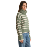 Z Supply 02. WOMENS APPAREL - WOMENS HOODIES|SWEATERS - WOMENS PO SWEATERS Women's Josephine Stripe Sweater PRN PALM GREEN