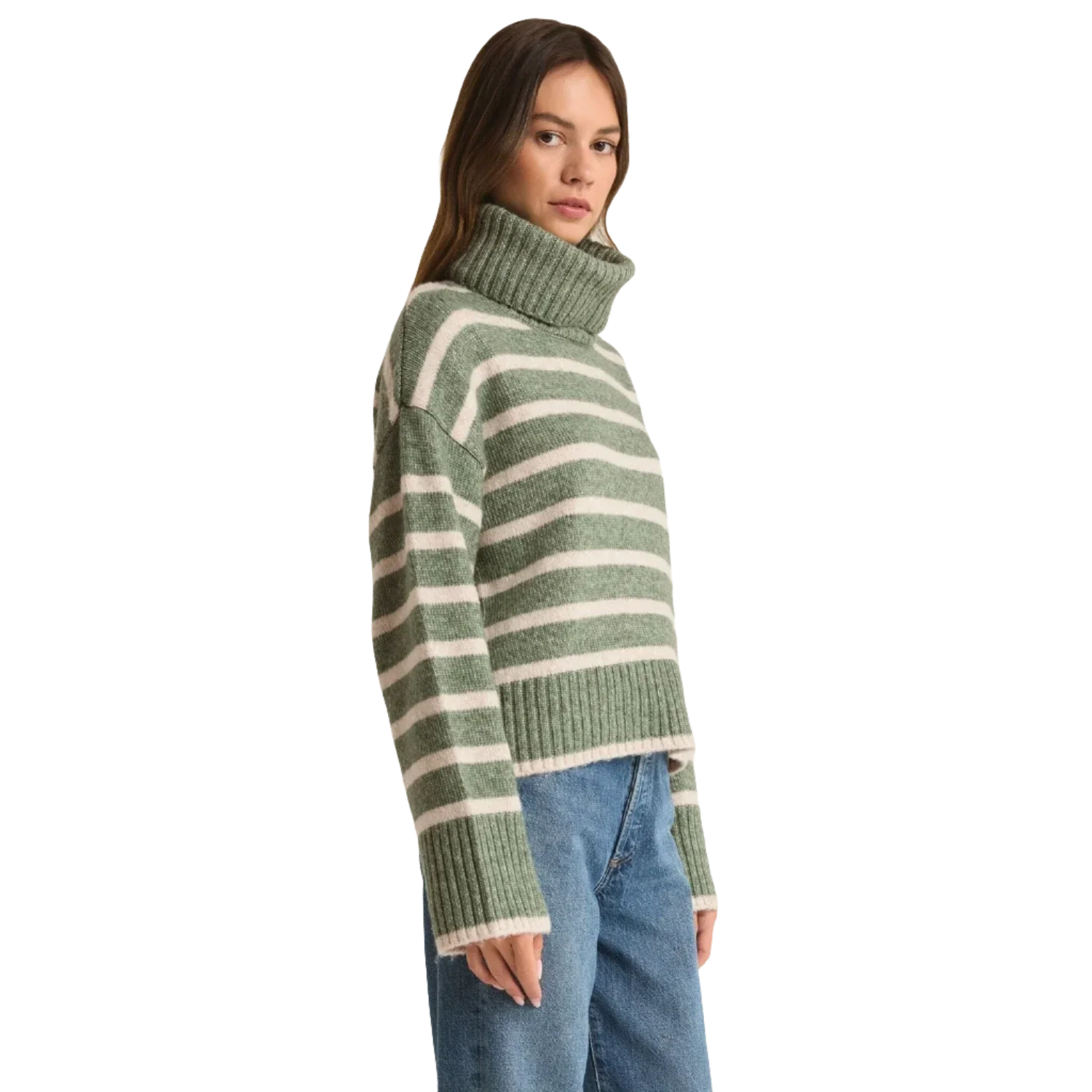 Z Supply 02. WOMENS APPAREL - WOMENS HOODIES|SWEATERS - WOMENS PO SWEATERS Women's Josephine Stripe Sweater PRN PALM GREEN