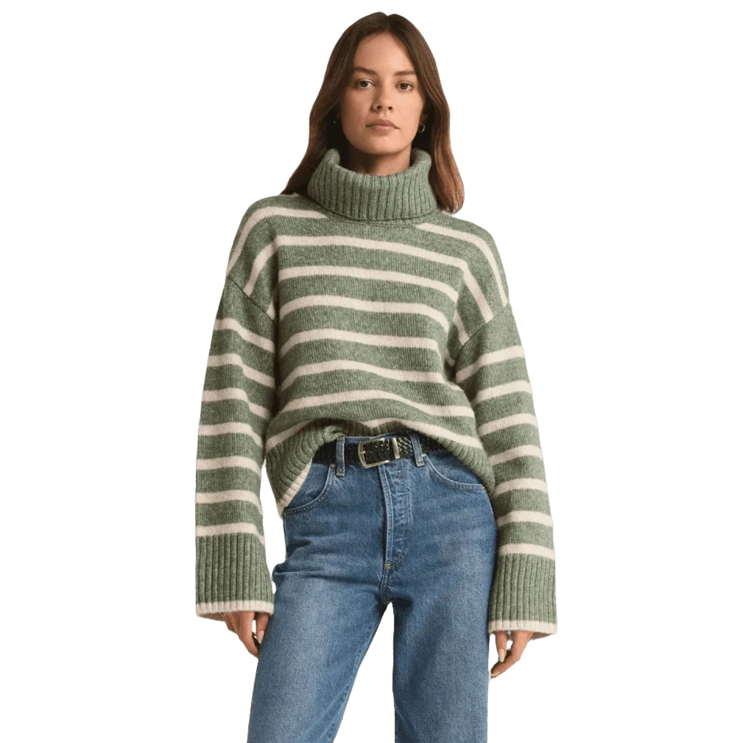 Z Supply 02. WOMENS APPAREL - WOMENS HOODIES|SWEATERS - WOMENS PO SWEATERS Women's Josephine Stripe Sweater PRN PALM GREEN