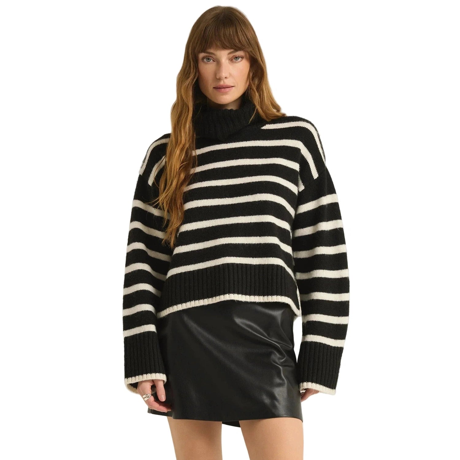 Z Supply 02. WOMENS APPAREL - WOMENS HOODIES|SWEATERS - WOMENS PO SWEATERS Women's Josephine Stripe Sweater BLK BLACK