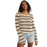 Z Supply 02. WOMENS APPAREL - WOMENS HOODIES|SWEATERS - WOMENS PO SWEATERS Women's Kit Stripe Crochet Sweater SSA SEA SALT