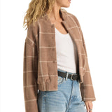 Z Supply 02. WOMENS APPAREL - WOMENS JACKETS - WOMENS JACKETS CASUAL Women's Lex Plaid Bomber Jacket HTP HEATHER TAUPE