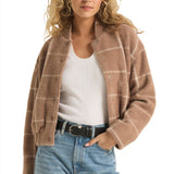 Z Supply 02. WOMENS APPAREL - WOMENS JACKETS - WOMENS JACKETS CASUAL Women's Lex Plaid Bomber Jacket HTP HEATHER TAUPE