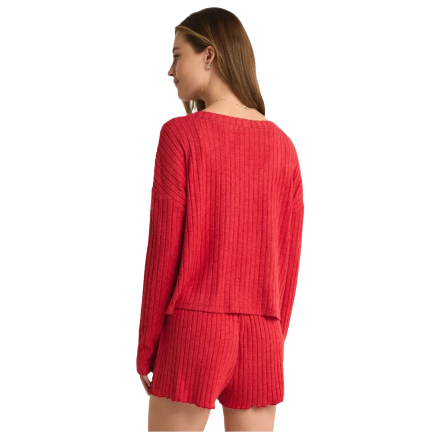 Z Supply 02. WOMENS APPAREL - WOMENS LS SHIRTS - WOMENS LS LOUNGE Women's Mara Long Sleeve Cardigan Top HAU HAUTE RED