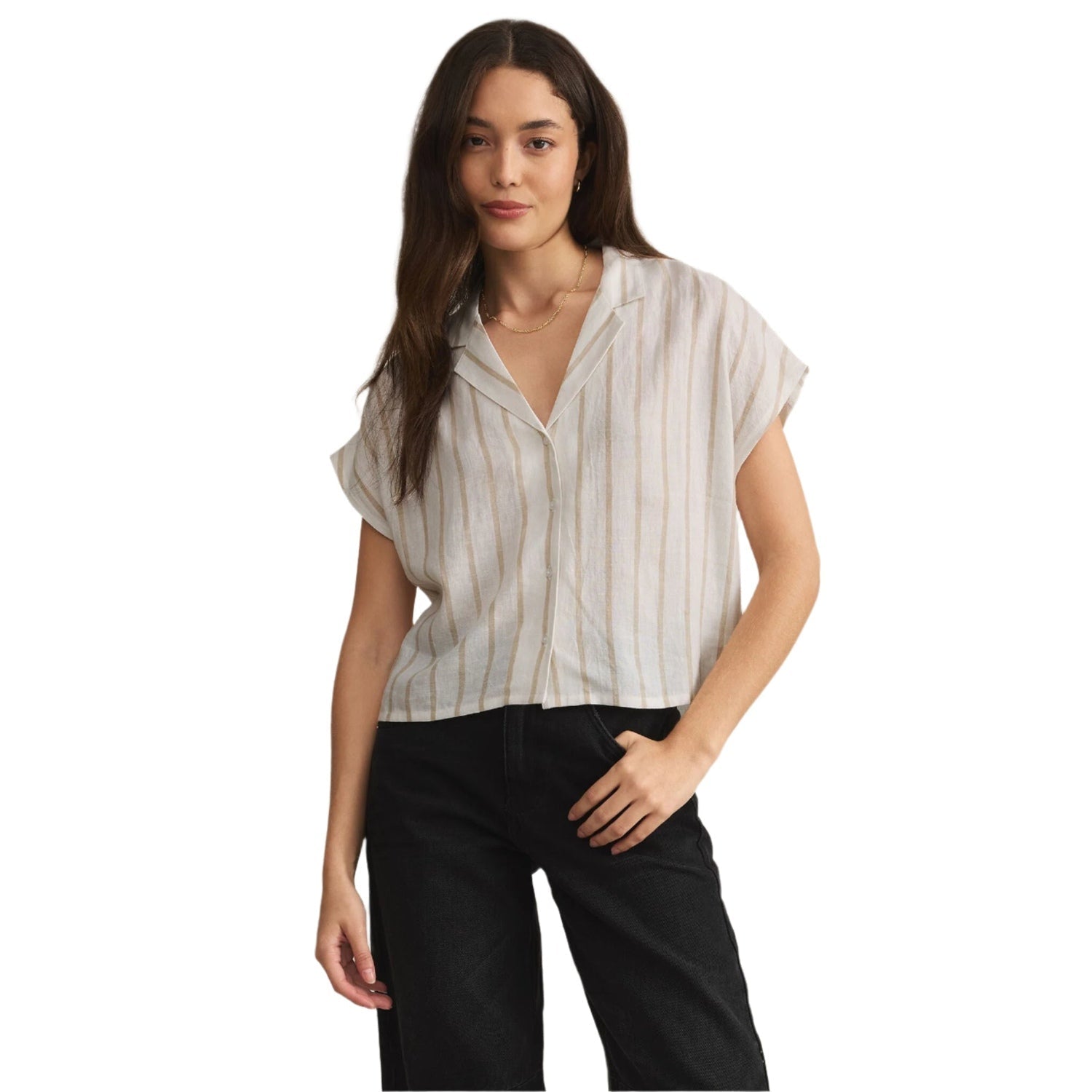 Z Supply 02. WOMENS APPAREL - WOMENS SS SHIRTS - WOMENS SS CASUAL Women's Parallel Button Down Top CMT CEMENT