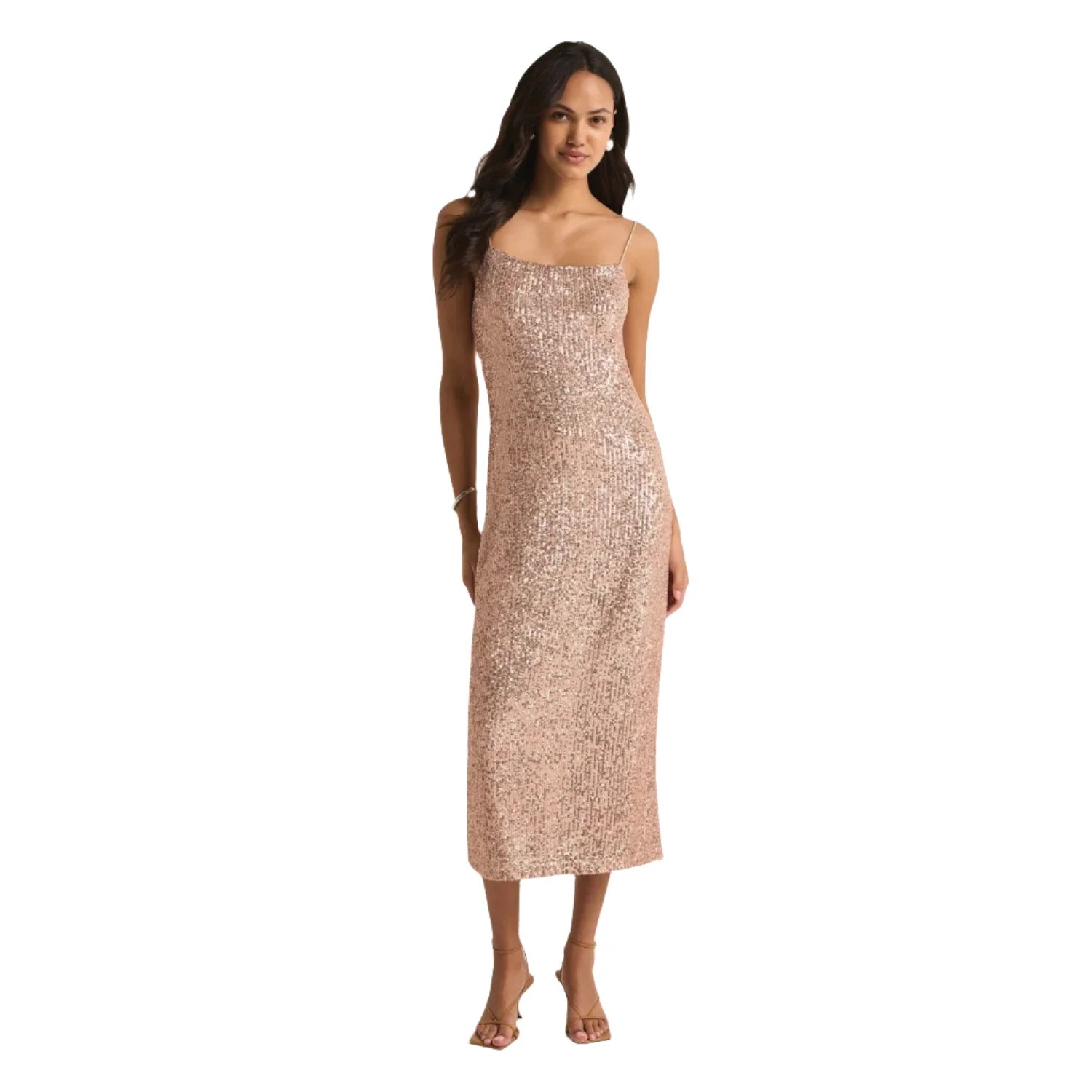 Z Supply 02. WOMENS APPAREL - WOMENS DRESS|SKIRT - WOMENS SKIRT CASUAL Women's Paulina Sequin Dress RSG ROSE GOLD