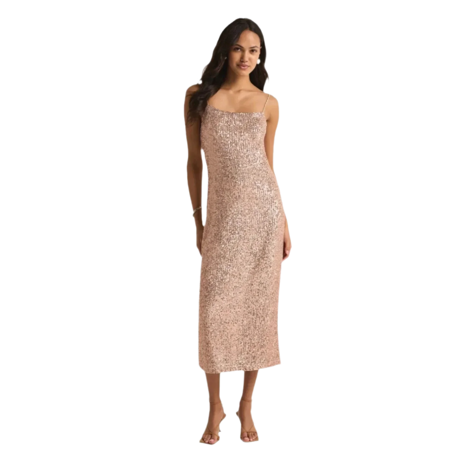 Z Supply 02. WOMENS APPAREL - WOMENS DRESS|SKIRT - WOMENS SKIRT CASUAL Women's Paulina Sequin Midi Dress RSG ROSE GOLD