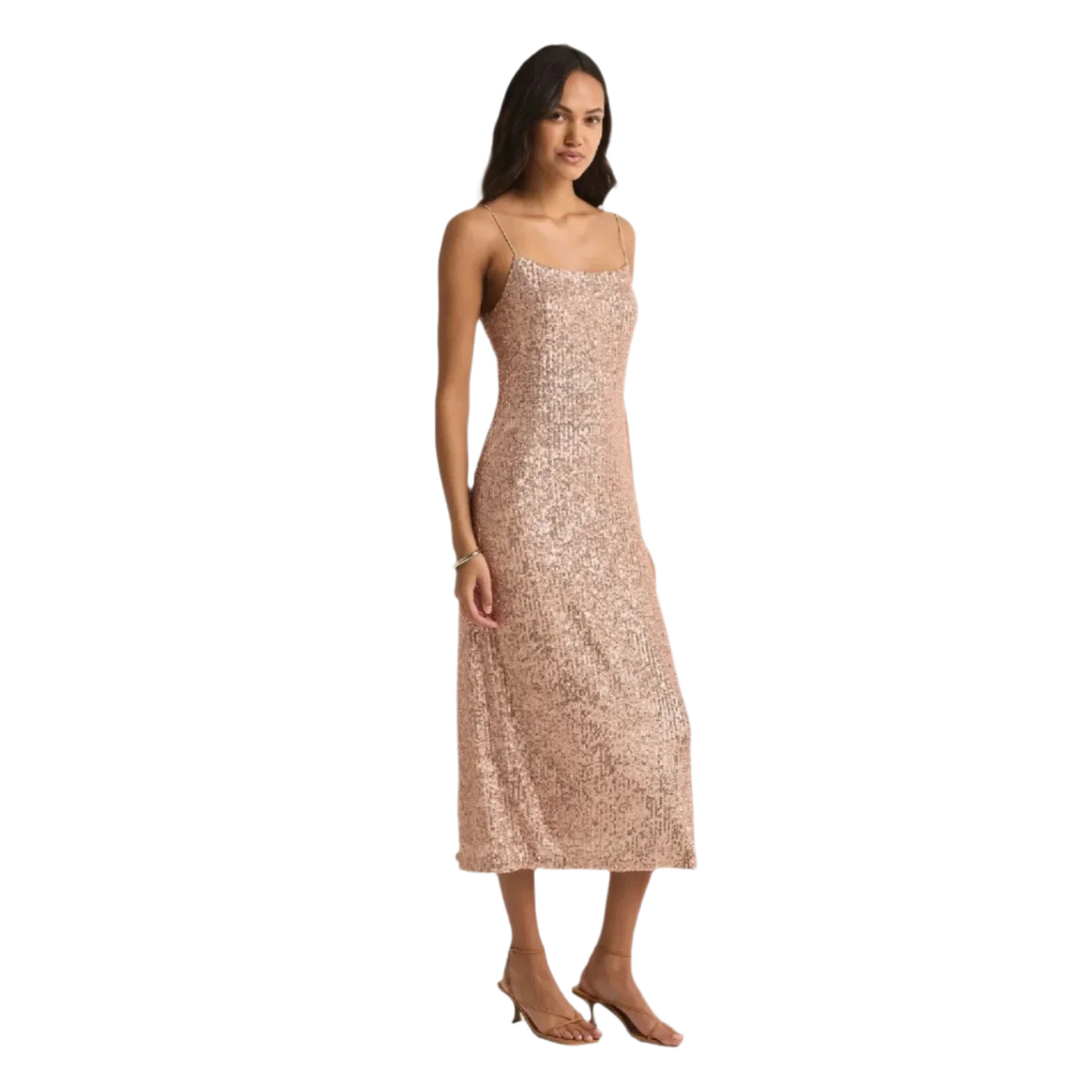 Z Supply 02. WOMENS APPAREL - WOMENS DRESS|SKIRT - WOMENS SKIRT CASUAL Women's Paulina Sequin Midi Dress RSG ROSE GOLD