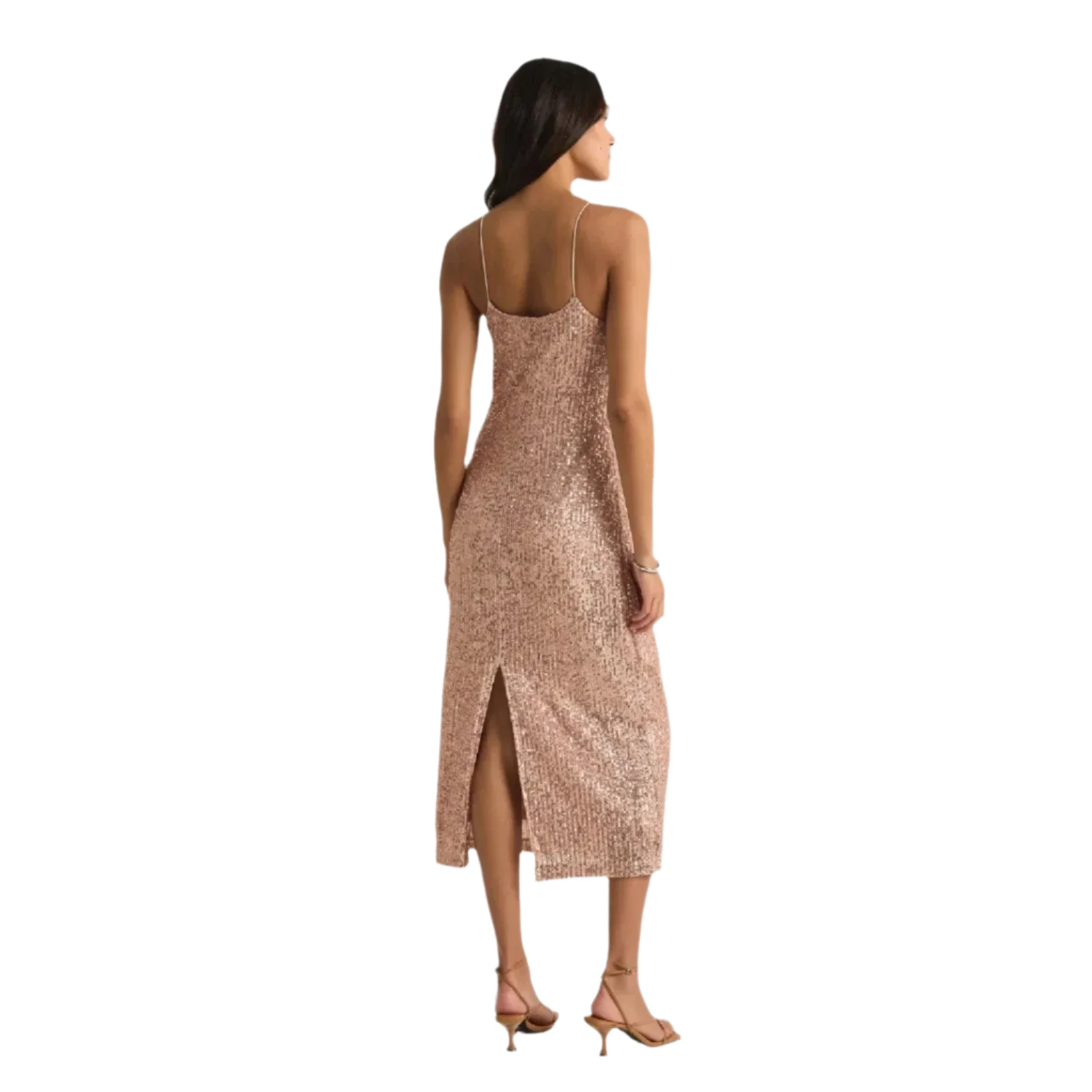 Z Supply 02. WOMENS APPAREL - WOMENS DRESS|SKIRT - WOMENS SKIRT CASUAL Women's Paulina Sequin Midi Dress RSG ROSE GOLD