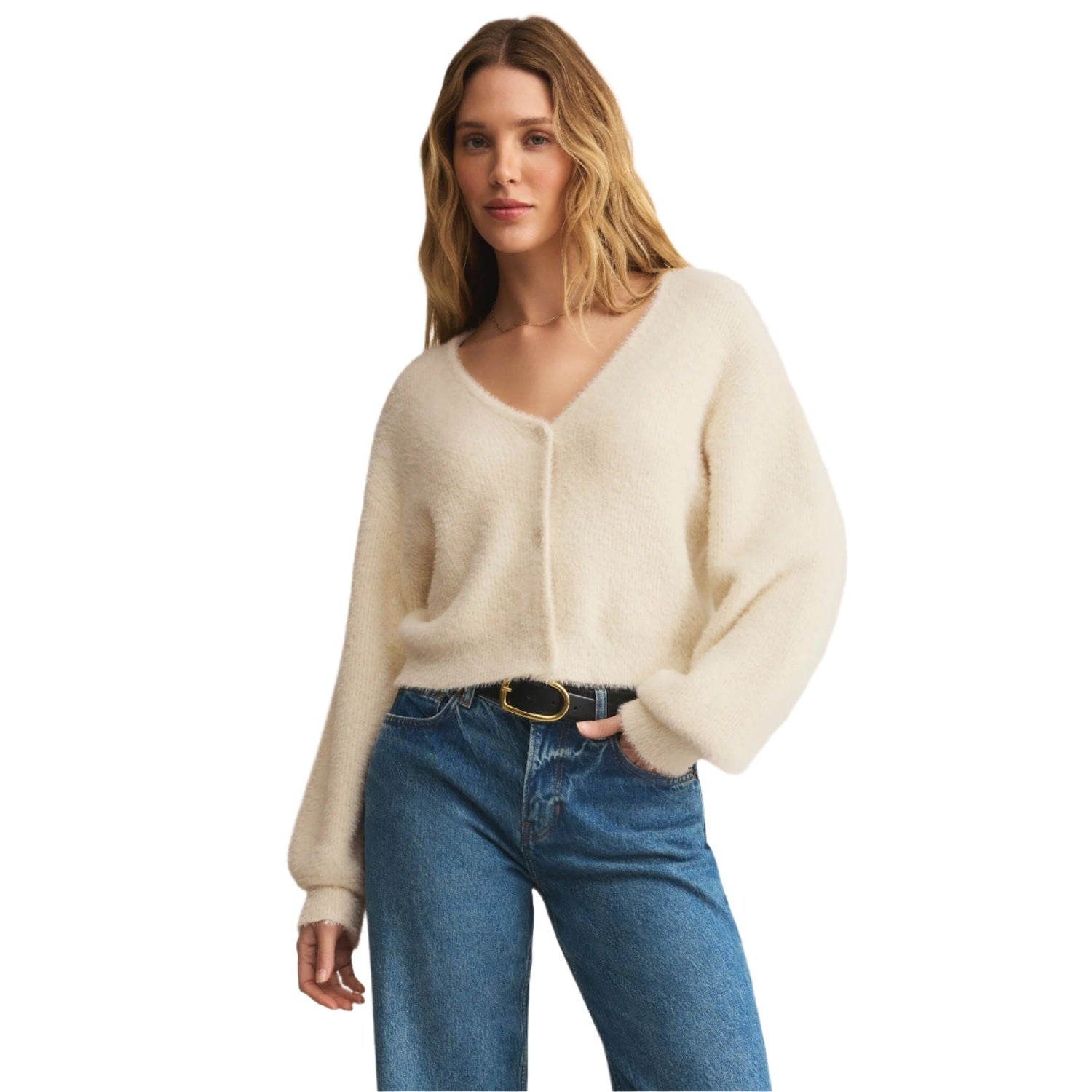 Z Supply 02. WOMENS APPAREL - WOMENS HOODIES|SWEATERS - WOMENS PO SWEATERS Women's Sadira Fluffy Cardigan WRW WARM WHITE