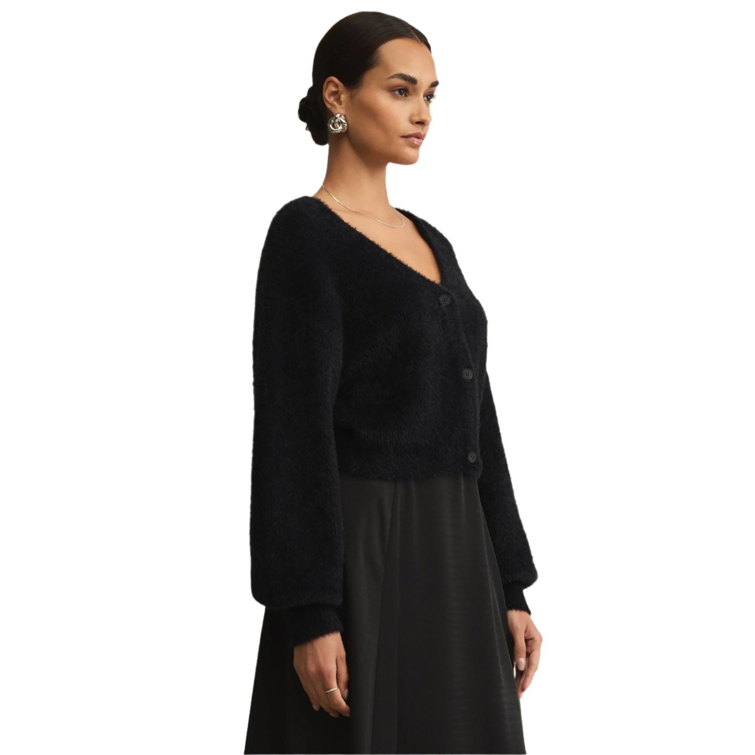 Z Supply 02. WOMENS APPAREL - WOMENS HOODIES|SWEATERS - WOMENS PO SWEATERS Women's Sadira Fluffy Cardigan BLK BLACK