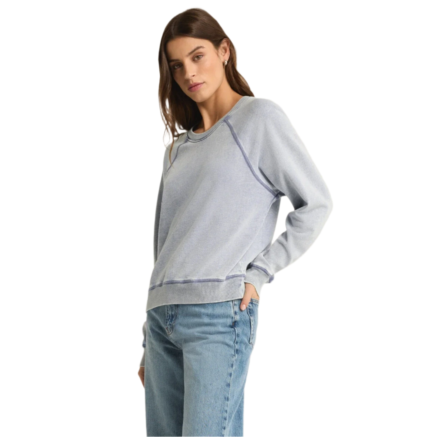 Z Supply 02. WOMENS APPAREL - WOMENS HOODIES|SWEATERS - WOMENS PO SWEATERS Women's Saldana Knit Denim Top WAI WASHED INDIGO