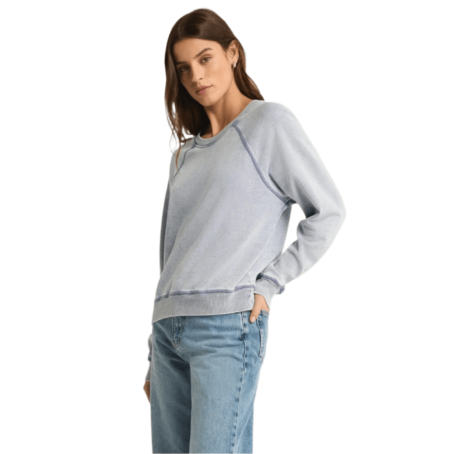 Z Supply 02. WOMENS APPAREL - WOMENS HOODIES|SWEATERS - WOMENS PO SWEATERS Women's Saldana Knit Denim Top WAI WASHED INDIGO