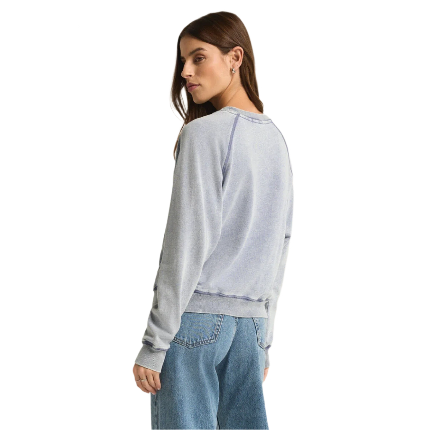 Z Supply 02. WOMENS APPAREL - WOMENS HOODIES|SWEATERS - WOMENS PO SWEATERS Women's Saldana Knit Denim Top WAI WASHED INDIGO