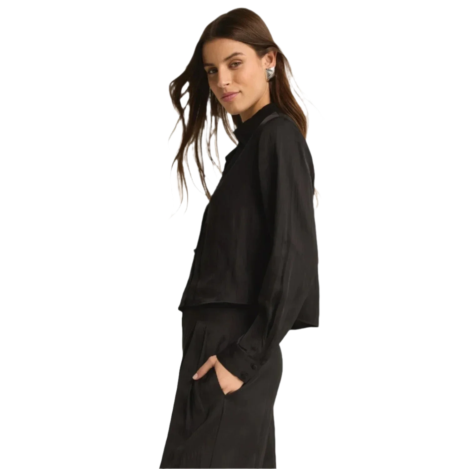 Z Supply 02. WOMENS APPAREL - WOMENS LS SHIRTS - WOMENS LS CASUAL Women's Sante Luxe Sheen Top BLK BLACK