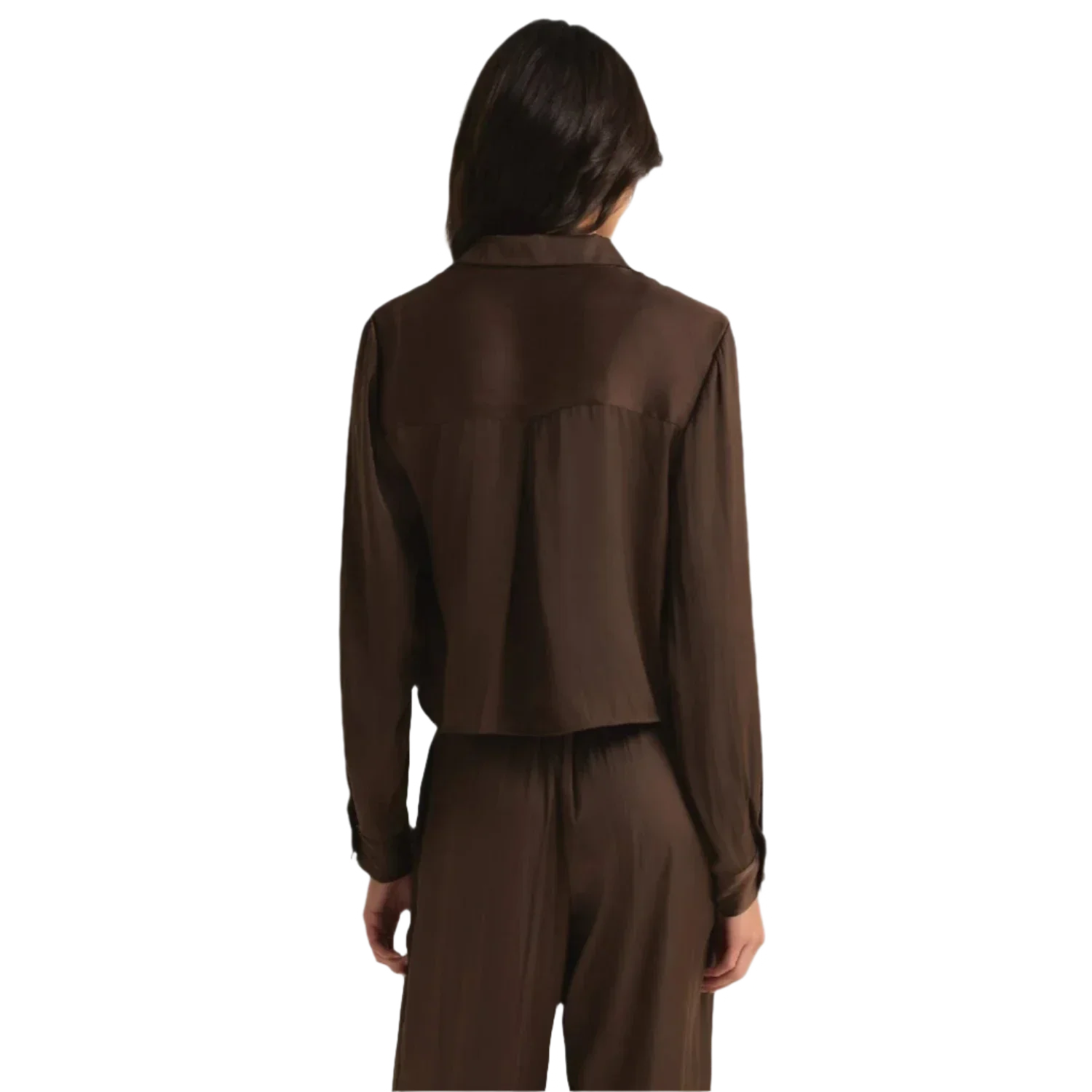 Z Supply 02. WOMENS APPAREL - WOMENS LS SHIRTS - WOMENS LS CASUAL Women's Sante Luxe Sheen Top DAC DARK CHOCOLATE