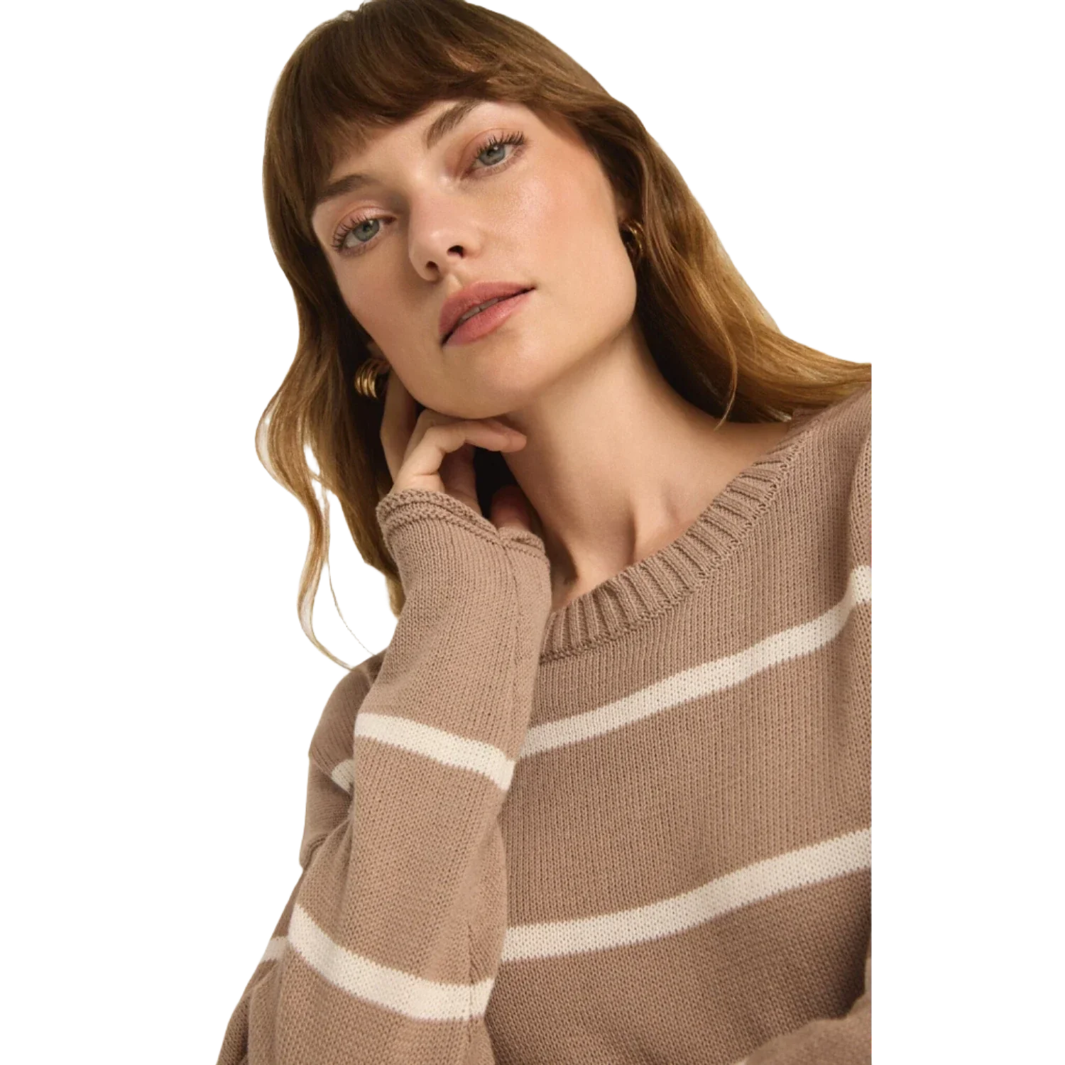 Z Supply 02. WOMENS APPAREL - WOMENS HOODIES|SWEATERS - WOMENS PO SWEATERS Women's Sienna Stripe Sweater LAT LATTE