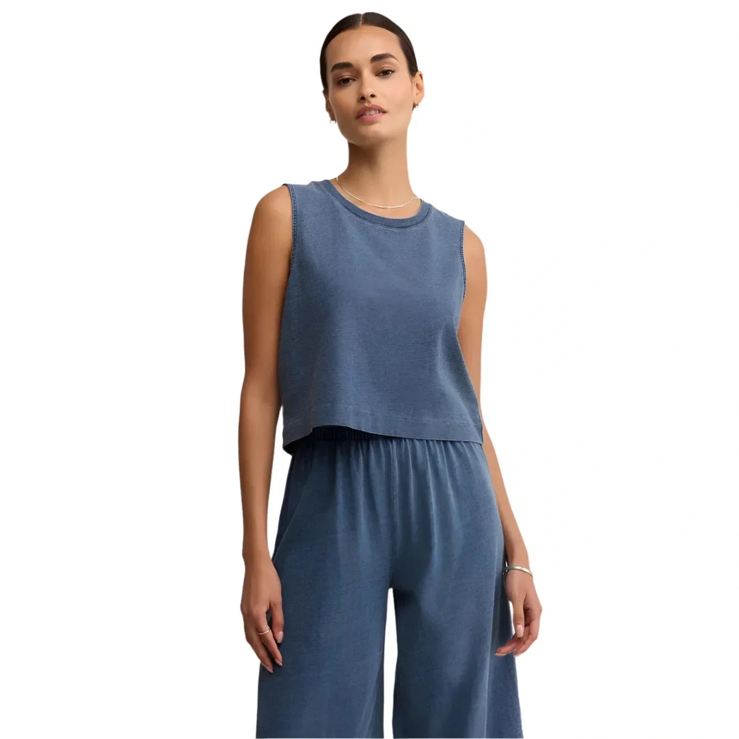 Z Supply 02. WOMENS APPAREL - WOMENS SS SHIRTS - WOMENS TANK CASUAL Women's Sloane Jersey Denim Muscle Tank VIN VINTAGE INDIGO