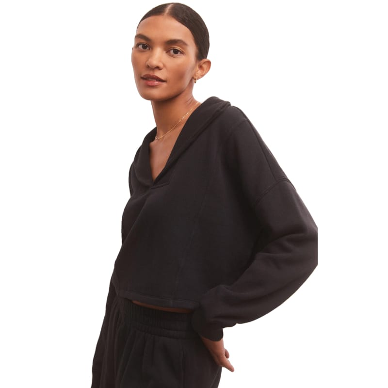 Z Supply 09. W. SPORTSWEAR - W. SWEATER Women's Soho Fleece Sweatshirt BLK BLACK